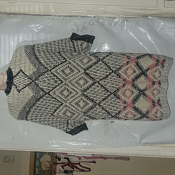 CAROL ANDERSON Duster Cardigan Open Front Knit Aztec Bohemian Sweater Coat Cream - Picture 4 of 6